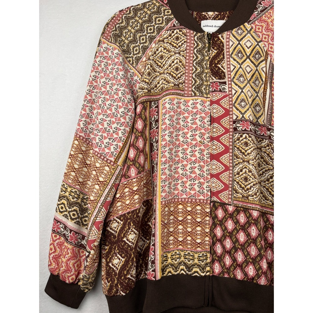 Alfred Dunner Bomber Jacket Womens 10 Geometric Patchwork Retro Zip Front